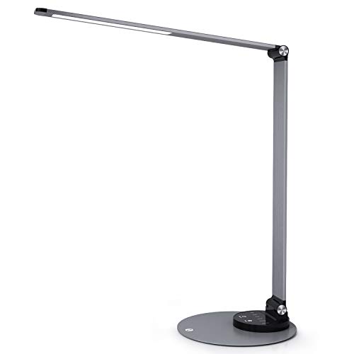 TaoTronics Aluminum Alloy Dimmable LED Desk Lamp with USB Charging Port, Table Lamp for Office Lighting, 3 Color Modes & 6 Brightness Levels, Philips Enabled Licensing Program