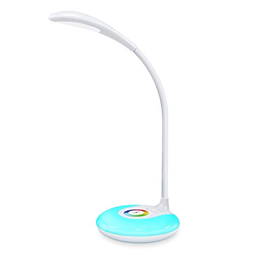 Etekcity LED Desk Lamp with USB Charging Port, Eye-caring Table Lamp with 3 Brightness Levels, Touch Control, Adjustable Gooseneck, Color Night Light for Office and Bedroom, Gift for Kids and Families