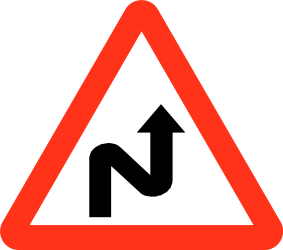Traffic sign of Bangladesh: Warning for a double curve, first right then left