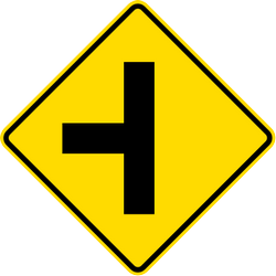 Traffic sign of Malaysia: Warning for an uncontrolled crossroad with a road from the left