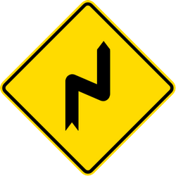 Traffic sign of Malaysia: Warning for a double curve, first right then left