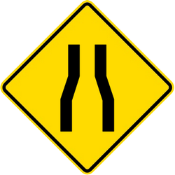 Traffic sign of Malaysia: Warning for a road narrowing