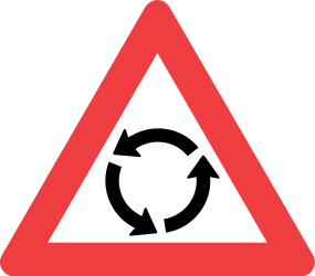 Traffic sign of Denmark: Warning for a roundabout