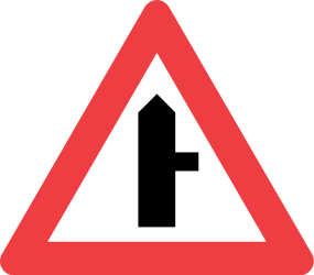 Traffic sign of Denmark: Warning for side road on the right