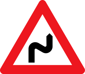 Traffic sign of Denmark: Warning for a double curve, first right then left