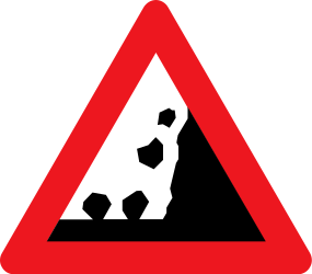 Traffic sign of Denmark: Warning for falling rocks