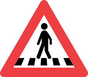 Traffic sign of Denmark: Warning for a crossing for pedestrians