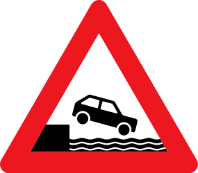 Traffic sign of Denmark: Warning for a quayside or riverbank