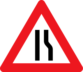 Traffic sign of Denmark: Warning for a road narrowing on the right