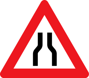Traffic sign of Denmark: Warning for a road narrowing