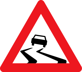 Traffic sign of Denmark: Warning for a slippery road surface