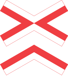Traffic sign of Denmark: Warning for a railroad crossing with more than 1 railway