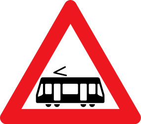 Traffic sign of Denmark: Warning for trams