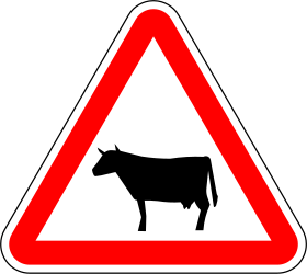 Traffic sign of Portugal: Warning for cattle on the road