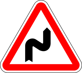 Traffic sign of Portugal: Warning for a double curve, first right then left