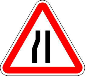 Traffic sign of Portugal: Warning for a road narrowing on the left