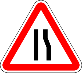 Traffic sign of Portugal: Warning for a road narrowing on the right