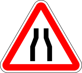 Traffic sign of Portugal: Warning for a road narrowing