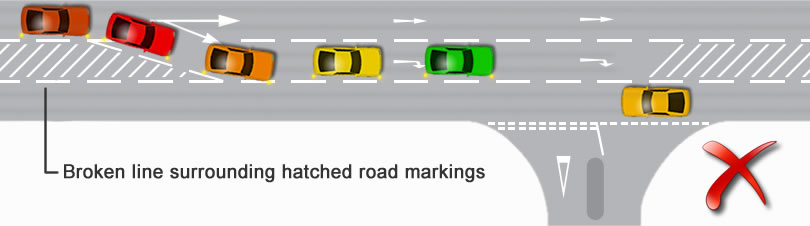 Using hatched road markings incorrectly